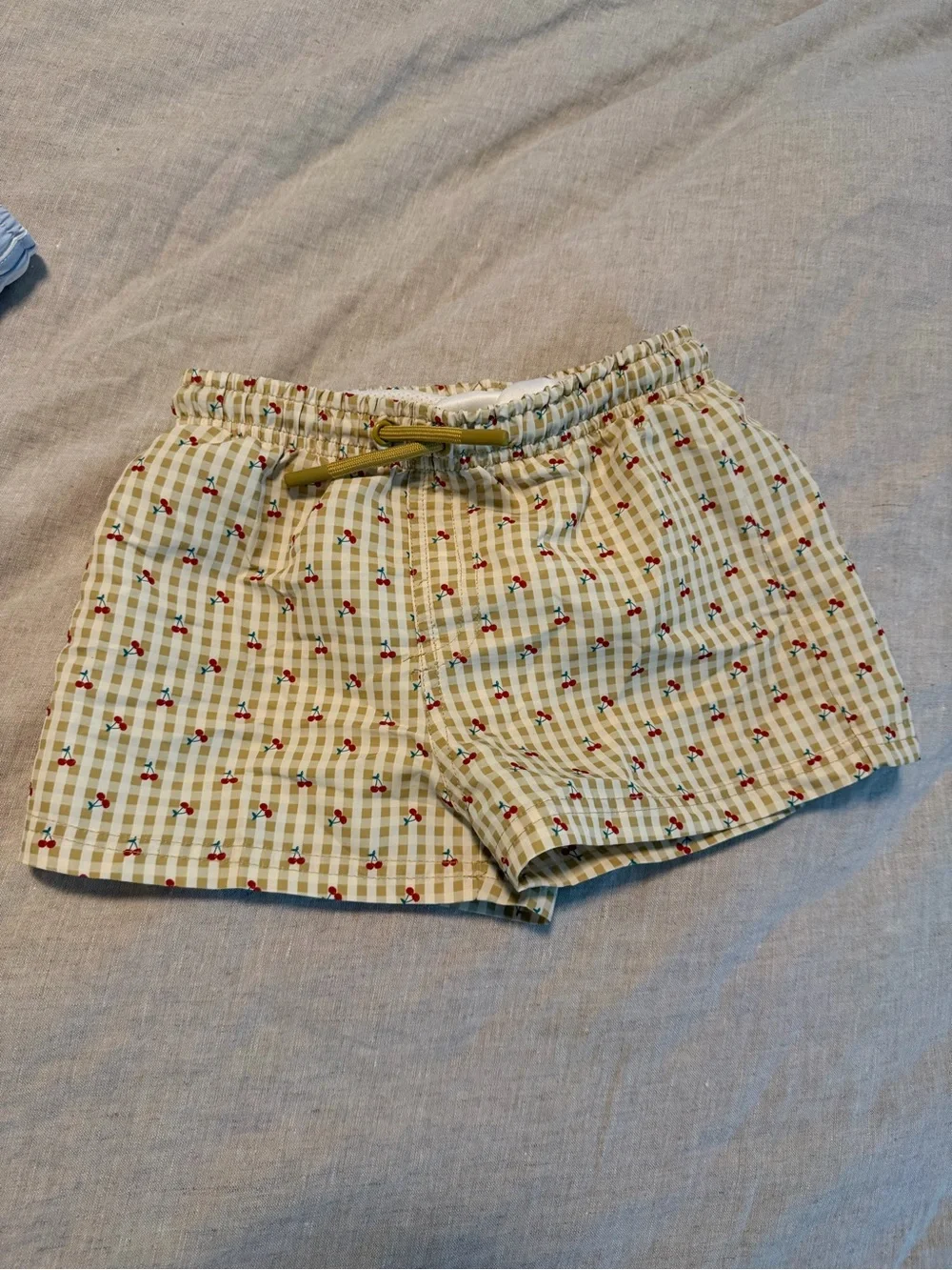 Zara Kids Boys Olive Gingham Cherry Swim Shorts, 5T